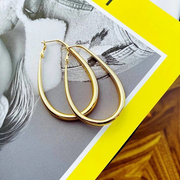 TEARDROP HOOP Earrings Plated 18k Gold - Picture 3 of 9
